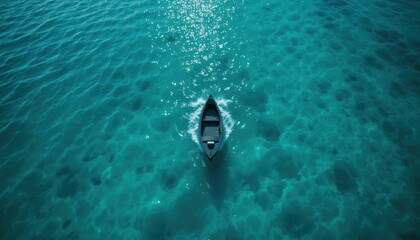 Fototapeta premium Solitary Outrigger Canoe on Teal Waters, Aerial View