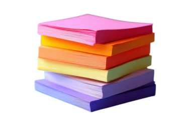 Colorful sticky notes stacked in an organized manner on a white background for office use