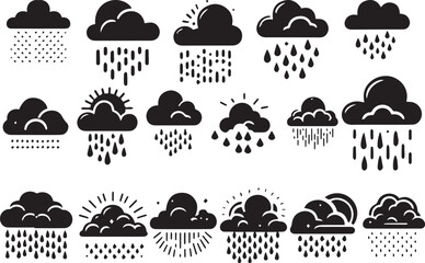 cloud with rain silhouette vector set