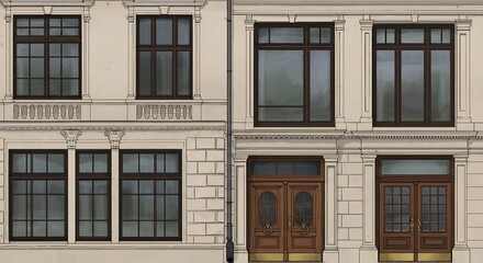 Obraz premium Elegant Classical Building Facade: Detailed Architectural Illustration