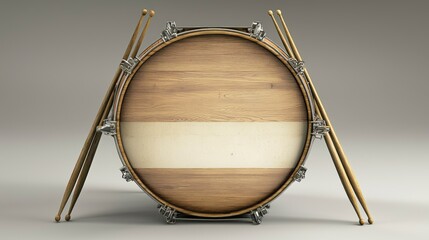 Wooden bass drum with drumsticks