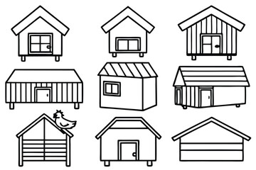 chicken coop line art drawing for farm lovers