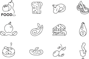 Flat Food Elements Vector Illustration Set