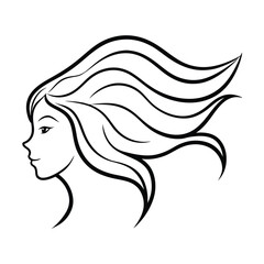 Long-haired lady silhouette with sketched floral line art highlights her facial beauty