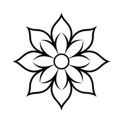 Vector illustration of a lotus flower with floral design and ornament elements in black and white, featuring petals, leaves, and a star-like pattern, symbolizing nature and spring