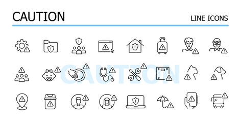 Danger alert, caution notifications. Data protection and security. Vector icons set