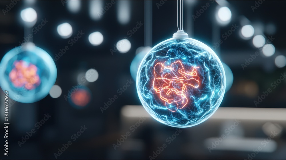 Poster dynamic energy visualization of molecular structures in a modern lab science digital art futuristic 