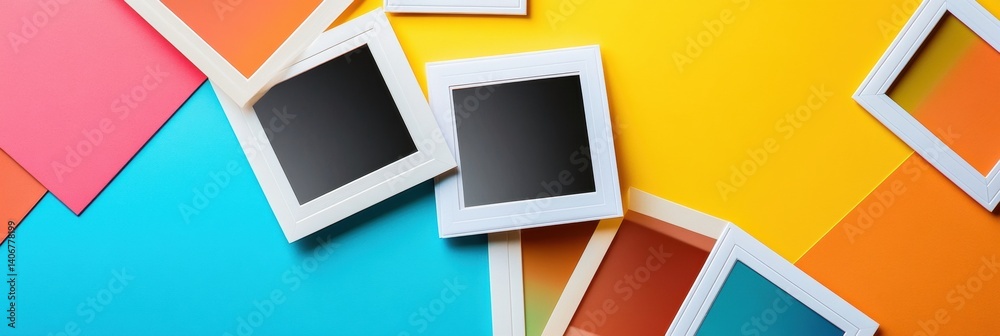 Leinwandbilder creative display of white polaroid frames on a vibrant backdrop with space for personal messages or 