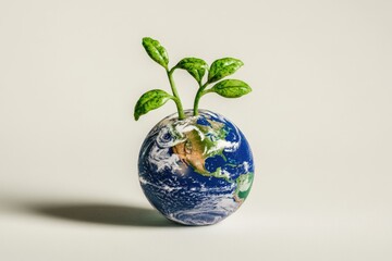 A sprout emerges from an Earth-shaped egg, symbolizing new life and environmental hope.