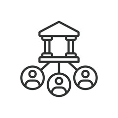 Centralized finance, icon in line design. Centralized finance, DeFi, financial system, financial market, central finance platform on white background vector. Centralized finance, editable stroke icon