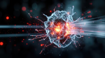 Explosive molecular reaction laboratory scientific visualization digital art close-up chemical interaction