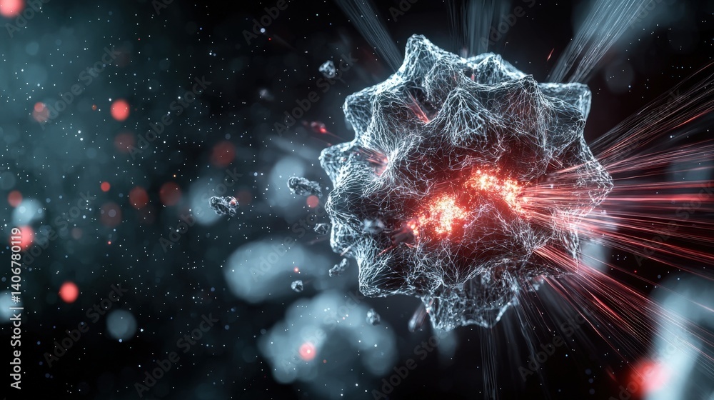 Poster virus attack visualization digital space 3d animation abstract environment close-up view microbial d