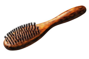 Wooden hairbrush with bristles on a white background for grooming and styling