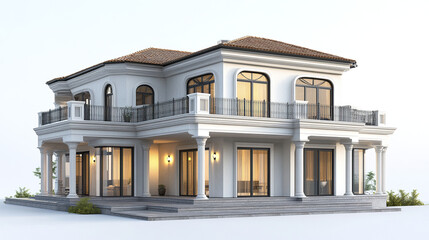 Elegant resort style house with large windows and balcony