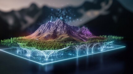 Digital terrain visualization mountain landscape 3d rendering nature aerial view futuristic concept art