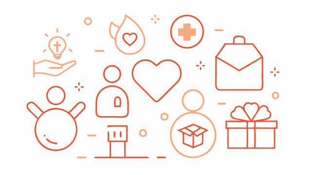 Minimalist outline icon set highlighting charitable acts and donation themes in a clean linear style great for NGOs charity events and community giving campaigns