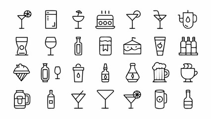 Fototapeta premium Outline icons representing alcoholic beverages designed in a modern linear style perfect for bars breweries party planning platforms and drink related businesses