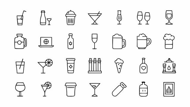 Minimalist linear icons related to alcoholic drinks including beer wine and cocktails ideal for nightlife apps drink recipe blogs and bar service branding
