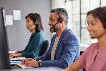 Middle eastern customer service agent working in a call center