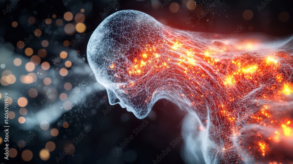 Poster exploring the essence of existence abstract human form with fiery energy digital realm visual art su