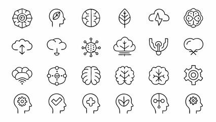 Set of linear icons depicting brain activities and functions perfect for mental health apps brain training tools educational content and cognitive science visuals