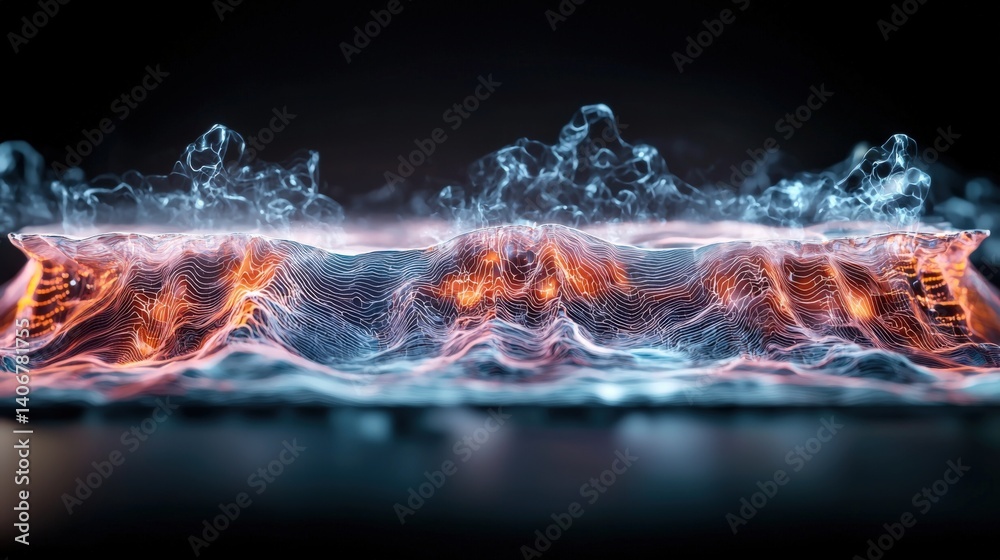 Poster dynamic fluid simulation digital environment 3d animation abstract visuals close-up perspective tech