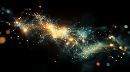 Obraz premium Futuristic neural network visualization with glowing data streams, digital brain concepts, and cybernetic themes on a dark background. Perfect for AI, tech, and sci-fi projects.