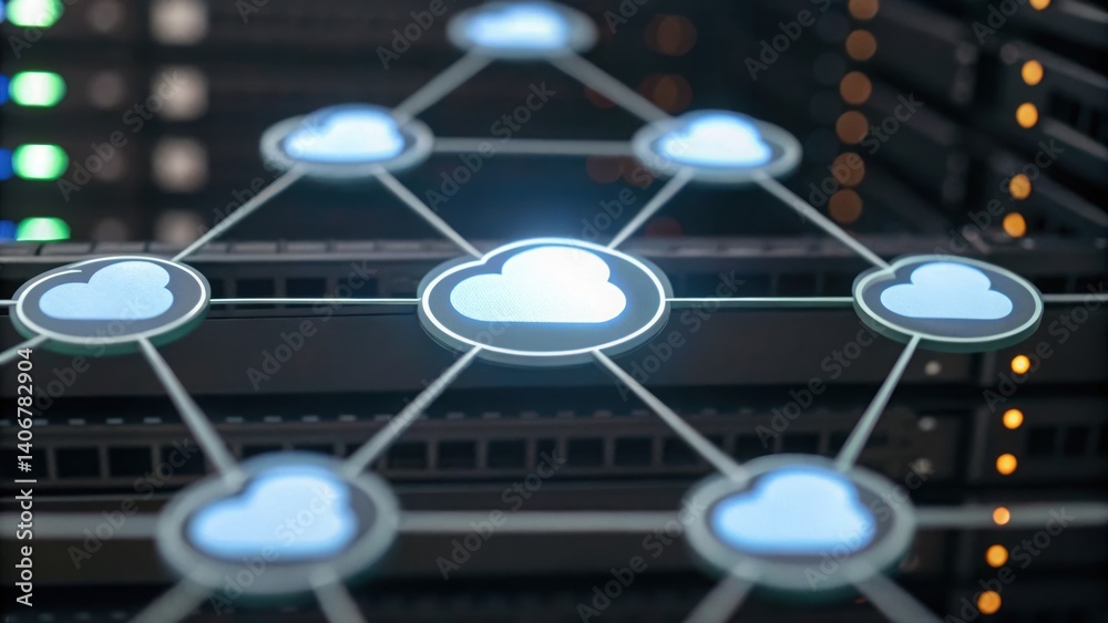 Poster comprehensive network featuring several clouds interconnected for optimized cloud computing solution