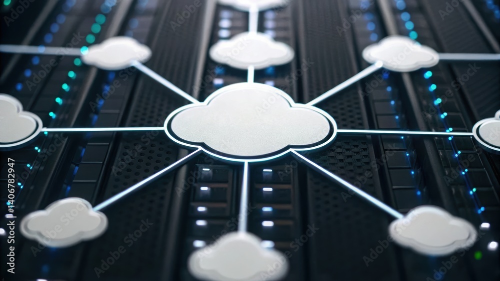 Poster powerful cloud computing server designed for centralized management of evolving data and resources