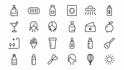 Minimalist hair care and grooming themed icons in a clear linear design, ideal for beauty industry professionals, product showcases, and salon management tools