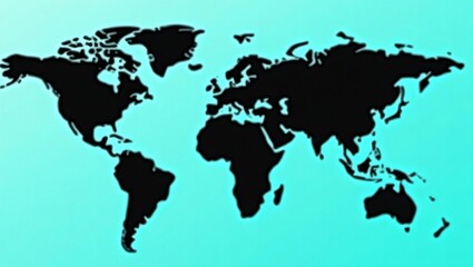 Fototapeta premium Black World Map Silhouette on Blue Background – Minimalist Global Concept Design