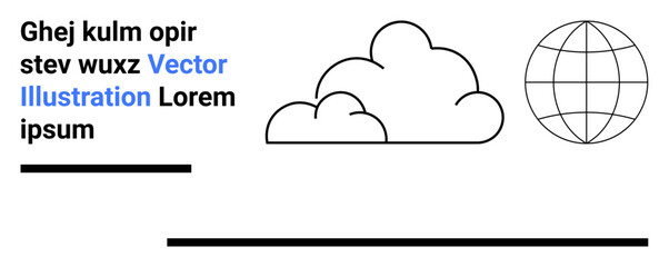 Cloud graphic, globe, and horizontal lines with sample text in modern style. Ideal for technology, global connectivity, innovation, networking, education, media simple landing page