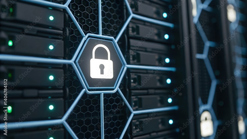 Poster secure lock on server representing a secure response system isolating threat vectors in network