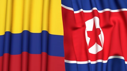 Flags of COLOMBIA and KOREA NORTH with realistic cloth texture