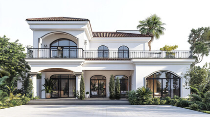 Elegant resort style house with lush greenery and large windows