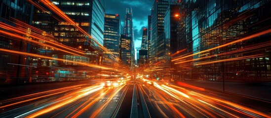 Obraz premium City Night Traffic Lights Speed