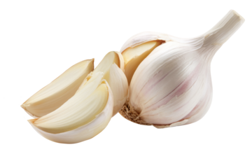 garlic head and cloves isolated on white background