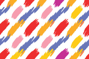 Colorful Abstract Brush Strokes Seamless Pattern on White Background