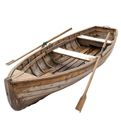 Aged wood rowing boat isolated on transparent background