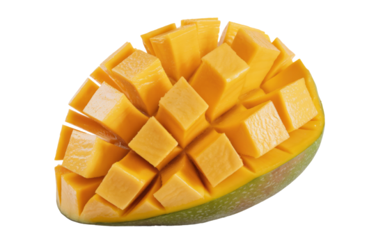 fresh mango cubes isolated on white background