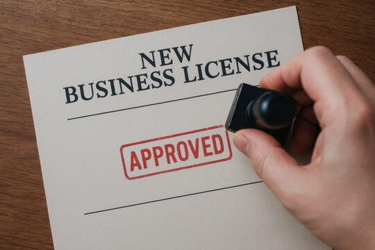 New business license approved with stamp symbolizes hope and overcoming depression in entrepreneurship