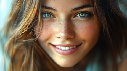 Fototapeta premium portrait of young happy woman looks in camera