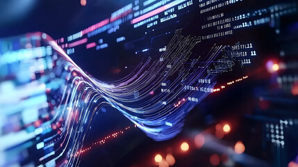 A computer screen with a blue and red line that is made up of many smaller lines. Generated using AI.