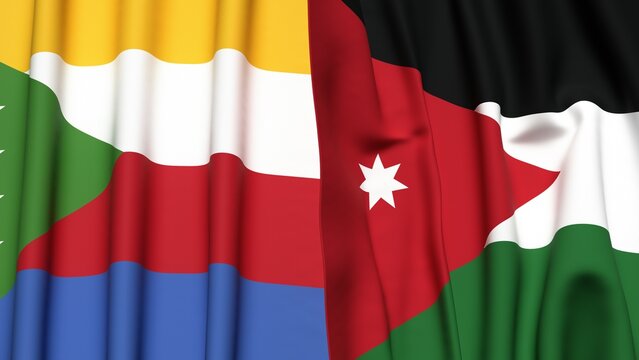 Flags of COMOROS and JORDAN with realistic cloth texture
