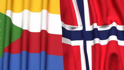 Flags of COMOROS and NORWAY with realistic cloth texture