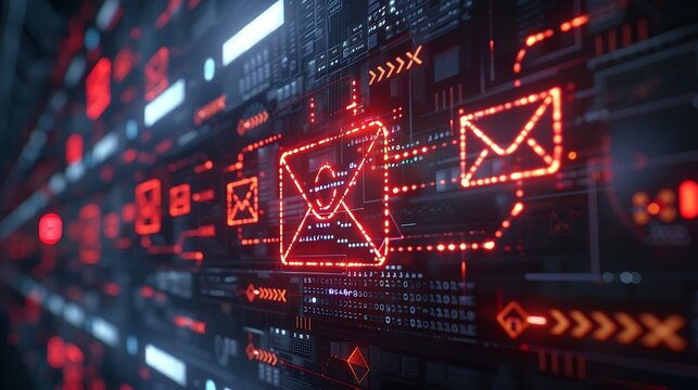 Email inbox alert and spam virus with warning, email security protection alert, new email notification and internet communication concept, email technology icon, junk mail compromised information