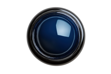 Dark blue gel nail polish in a small jar on a light background perfect for manicures