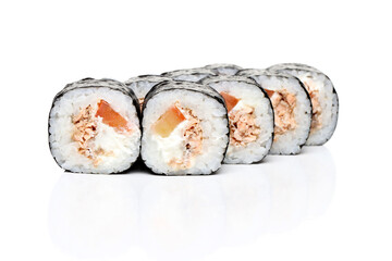 Salmon Rolls on White Background