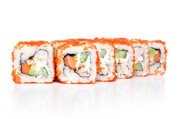 Sliced Sushi Rolls with Vegetable Filling and Caviar