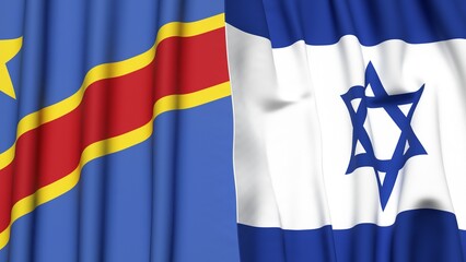 Flags of CONGO DEMOCRATIC REPUBLIC and Israel with realistic cloth texture